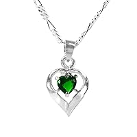 Sterling Silver Heart Solitaire Crystal Necklace, May Green