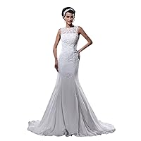 Ivory Mermaid Illusion Neckline Wedding Dresses With Lace Appliques