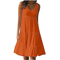Tiered Ruffle Sundress Women Summer Sleeveless Scoop Neck A-Line Mini Dress 2024 Casual Loose Fit Beach Tank Dresses
