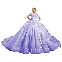 Mauuwy Tulle Off Shoulder Quinceanera Dresses Ball Gown Beading Sweetheart Sweet 16 Dresses Applique Prom Party Gowns