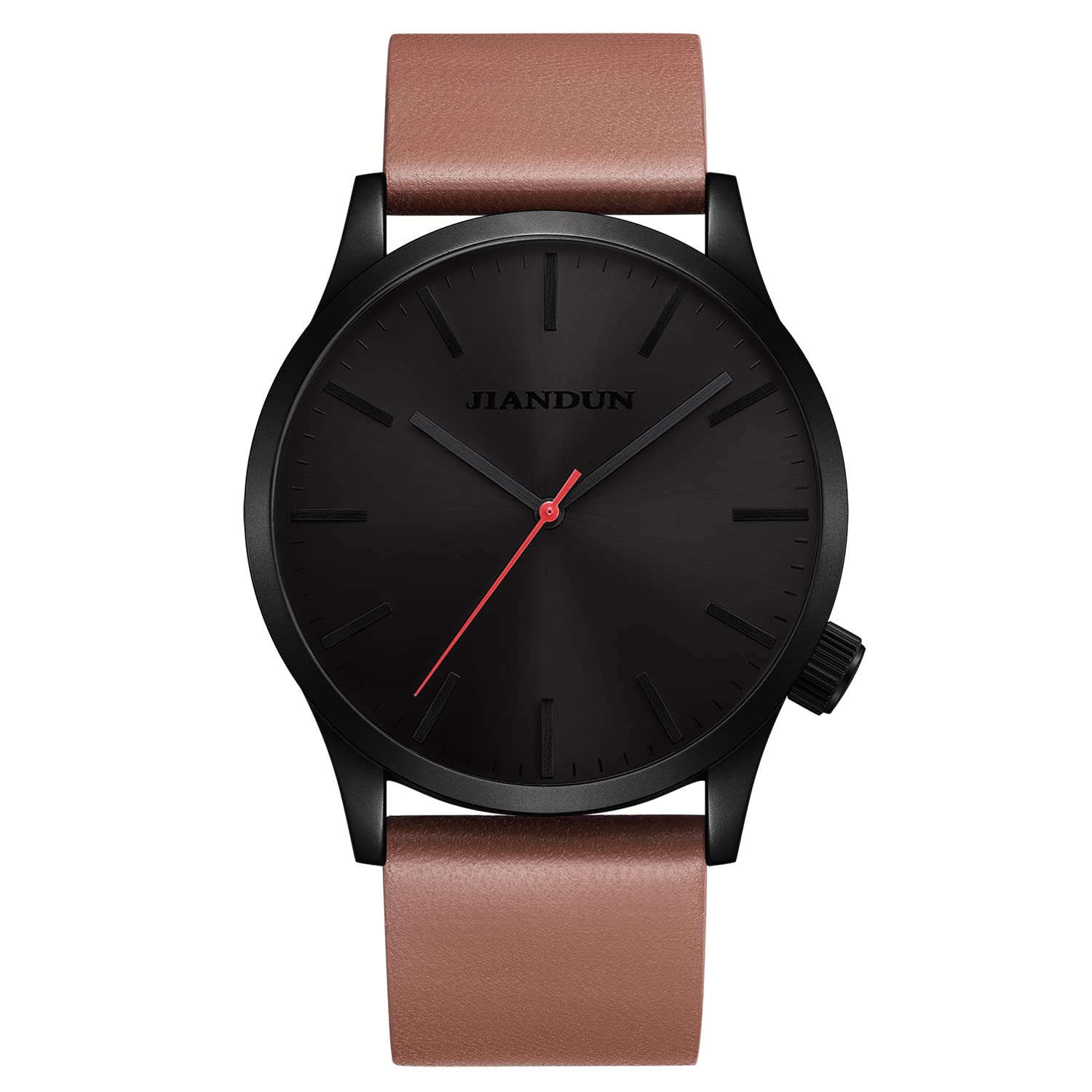JIANDUN Mens Black Watches Minimalist Waterproof-Fashion Wrist Watch for  Men Unisex Dress with Leather Band