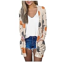 Women's Halloween Cardigan Long Sleeve Open Front Cardigans Plus Size Linghtweight Outerwear with Pockets S-5XL