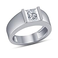 2.00 Ct Princess Cut White Diamond Solitaire Men's Engagement Ring 14k White Gold Plated 925 Sterling Silver