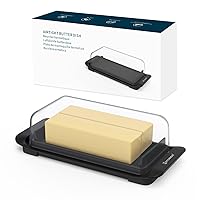 KITCHENDAO Airtight Butter Dish with Lid for Countertop and Fridge, Dishwasher Safe, BPA Free Wide Plastic Butter Keeper for 2 Sticks East Coast/West Coast/European Style/Kerrygold Butter, Black