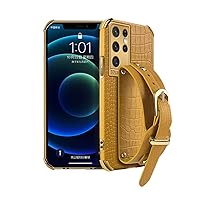 Unique Personality Crocodile Pattern TPU Phone case with Versatile Wristband Bracket for Samsung Galaxy S22 S21 S20 S10 Ultra Plus FE Lite Edge Reinforced Shockproof Back Cover(Yellow,S21)