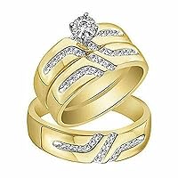 Round Cut Cubic Zirconia Trio His & Her Bridal Engagement Ring Set For Womens & Girls 14k Yellow Gold Plated 925 Sterling Silver.