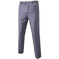 Mens Dress Pants Classic Slim Fit Flat Front Straight Leg Pants Business Work Casual Trousers with Pockets