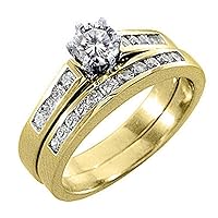14k Yellow Gold 1.25 Carats Round Diamond Engagement Ring Wedding Band Set