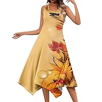 Floral Midi Dress for Women, Women's Casual Sleeveless Irregular Hem Church Dresses 2024 Sun, S XXL
