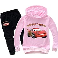Toddlers Kids Lightning McQueen Hooded Sweatshirt-Cartoon Cars Pullover Hoodie and Sweatpants Tracksuit for Child