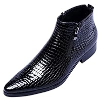 Men's Ankle Patent Leather Fashion Plaid Zipper Pointed Toe Casual Boots