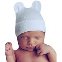 Melondipity Newborn Hospital Hat White - 2 ply Hospital Fabric - Infant Baby Hat Cap with Big Cute Ears
