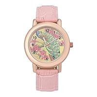 Peacock Fashion Leather Strap Women's Watches Easy Read Quartz Wrist Watch Gift for Ladies
