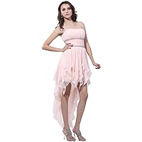 Light Pink Strapless Chiffon Beaded High Low Prom Dress With Beading