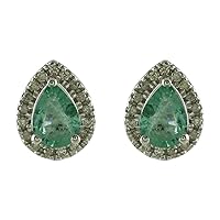 Carillon Emerald Natural Gemstone Pear Shape Stud Anniversary Earrings 925 Sterling Silver Jewelry