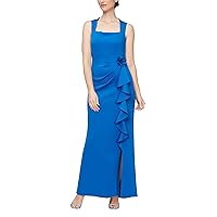 S.L. Fashions Women's Long Sleeveless Dress with Square Neckline and Cascade Skirt