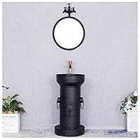 Industrial Style Vanity Unit with Basin, Modern Basin Cupboard with Faucet and Drain Free Standing Bathroom Cabinet 16.9 x 34.2 in,Black,with Mirror