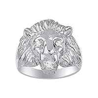 Lion Head Ring Sterling Silver Genuine Diamond in Mouth & Gorgeous Precious Color Stone Birthstone in Eyes #1 in Mens Jewelry Men's Ring Amazing Conversation Starter Sizes 6,7,8,9,10,11,12,13