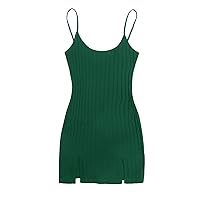 WDIRARA Women's Plus Size Split Front Sleeveless Rib Knit Bodycon Dress
