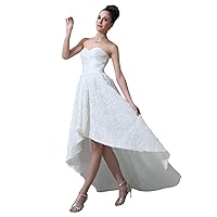 Ivory Taffeta Sweetheart High Low Wedding Dresses With Rosette Skirt
