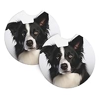 Border Collie Print Car Cup Holder Coaster 2 Pcs Car Coasters with A Finger Notch Absorbent Rubber Car Coffee Cup Pad Universal Auto Anti Slip Car Cup Mat 2.7