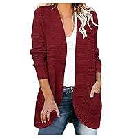 Fashion Sweaters Outerwear with Pockets Women's 2023 Long Sleeve Chunky Knit Cardigan Open Front Cozy Sweater Coat
