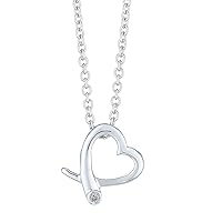 SwaraEcom Brilliant Created Round Cut White Diamond CZ 14K White Gold Plated Solid Sterling Silver Charming Solitaire Heart Pendant Necklace for Womens, Girls, Teens