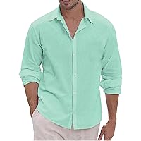 WENKOMG1 Button Down Shirt for Men Slim Fit Long Sleeve Summer Spring Lightweight Casual Shirt Solid Beach Shirt