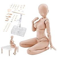 Action Figure with Arms PVC Blank Action Figure DIY Skin Color Poseable Figure Collectible Painting Sketching Drawing Figure Model for Artist, Female 5.1in Action Figure