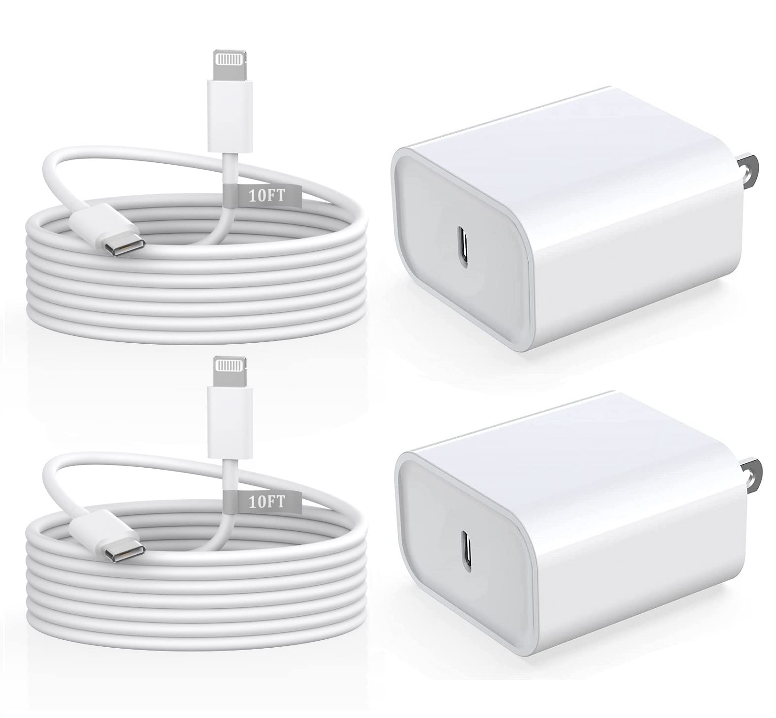 iPhone Charger Fast Charging 10 FT Apple MFi Certified, 2 Pack PD 20W USB C Wall Block with 10FT Long Type to Lightning Data Sync Cable for 14 13 12 11 XS XR X 8 iPad
