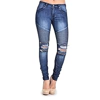 G-Style USA Women's Biker Style Ripped Zip Rider Pants Jeans Joggers