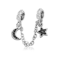 Link Safety Chain Moon Star Crystal Birthday Bead Charms for Bracelets for Women Girls Jewelry