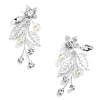 Mariell Bridal and Wedding Silver Handmade Dangle Earrings with Clear Crystal Gems and Ivory Pearls