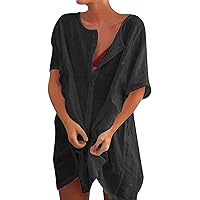 Summer Dresses for Women 2024 Casual Maxi, Women V Neck Top Shirt Pullover Solid Color Comfortable Shirt Short
