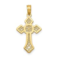 10K Gold Polished Cross with Lace Center and Arrow Tips Pendant