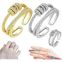 Threanic Triple-Spin Ring, Threanic Triple-Spin Ring, Ring for Weight Loss, Rings, Feelief Zirconica Triple Fidget Ring, Open Anti Anxiety Ring (Color : D-2pc)