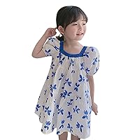 Toddler Kids Baby Girls Clothes Summer Puff Sleeve Butterfly Pattern Princess Dress Casual Beach Girls Dress