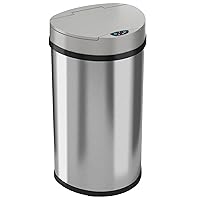 13 Gallon Kitchen Trash Can with Odor Control System, Stainless Steel Extra-Wide Opening Touchless Automatic Garbage Bin, Brshed Silver, Semi Round, Sensor