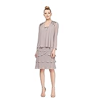 S.L. Fashions Women's Embellished Tiered Jacket Dress Mother of The Bride