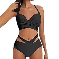 Women's Two Swimsuit Front High Waisted Sets Suits Bikini Set High Waisted Swimsuit Tie Front Back Cheeky Scoop Swimwear