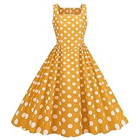 Polka Dot Dress for Women Vintage 1950s Sleeveless Square Neck A-line Cocktail Tea Party Prom Dress