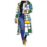 Womens Winter Coats Plaid Trenchcoat Long Double Breasted Casual Lightweight Winter Jackets Outerwear with Pocket