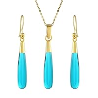 Fashion Jewelry Set for Women Teardrop and Natural Crystal Gemstone Pendant Necklace and Earrings Ring Set
