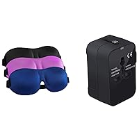 All in One Travel Adapter and 3D Sleep Eye Mask Travel Combo Set