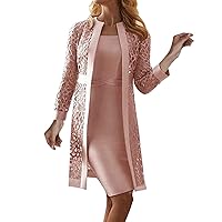 Women's 2023 New Lace Cardigan Solid Color Dress Jacket Two Piece Set Womens Dressy Winter Tops