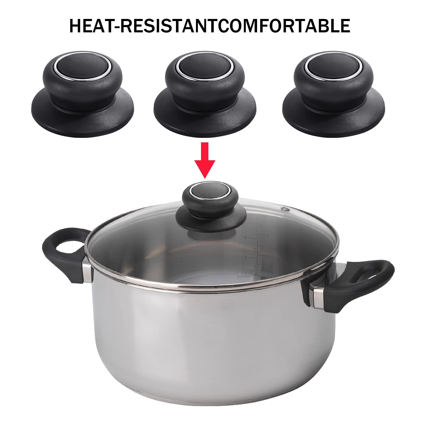 4Pcs Universal Pot Lid Top Replacement Knob,Heat Resistant and Prevent static electricity,Easy installation Kitchen Cookware Replacement Pan Lid Holding Handles. (Black)