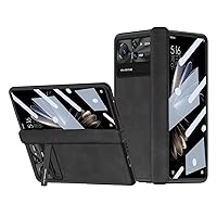 Wallet Case Premium PU Leather Case Compatible with Xiaomi Mix Fold 2 Magnetic Hinge Case with Built-in Screen Protector & Kickstand,Ultra Thin PC Shockproof Cover (Color : Black)