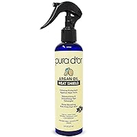 Argan Oil Heat Shield Protectant Spray (8oz) Water Based Formula w/Organic Ingredients, Protects Up To 450º F From Flat Iron & Hot Blow Dry, Leave-In, Define & Shine Dry & Damaged Hair
