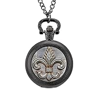 Tin Fleur-de-lis Detail Vintage Pocket Watches with Chain for Men Fathers Day Xmas Present Daily Use