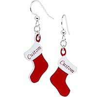 Body Candy Silver Plated Customizable Holiday Christmas Stocking Personalized Name Fishhook Earrings